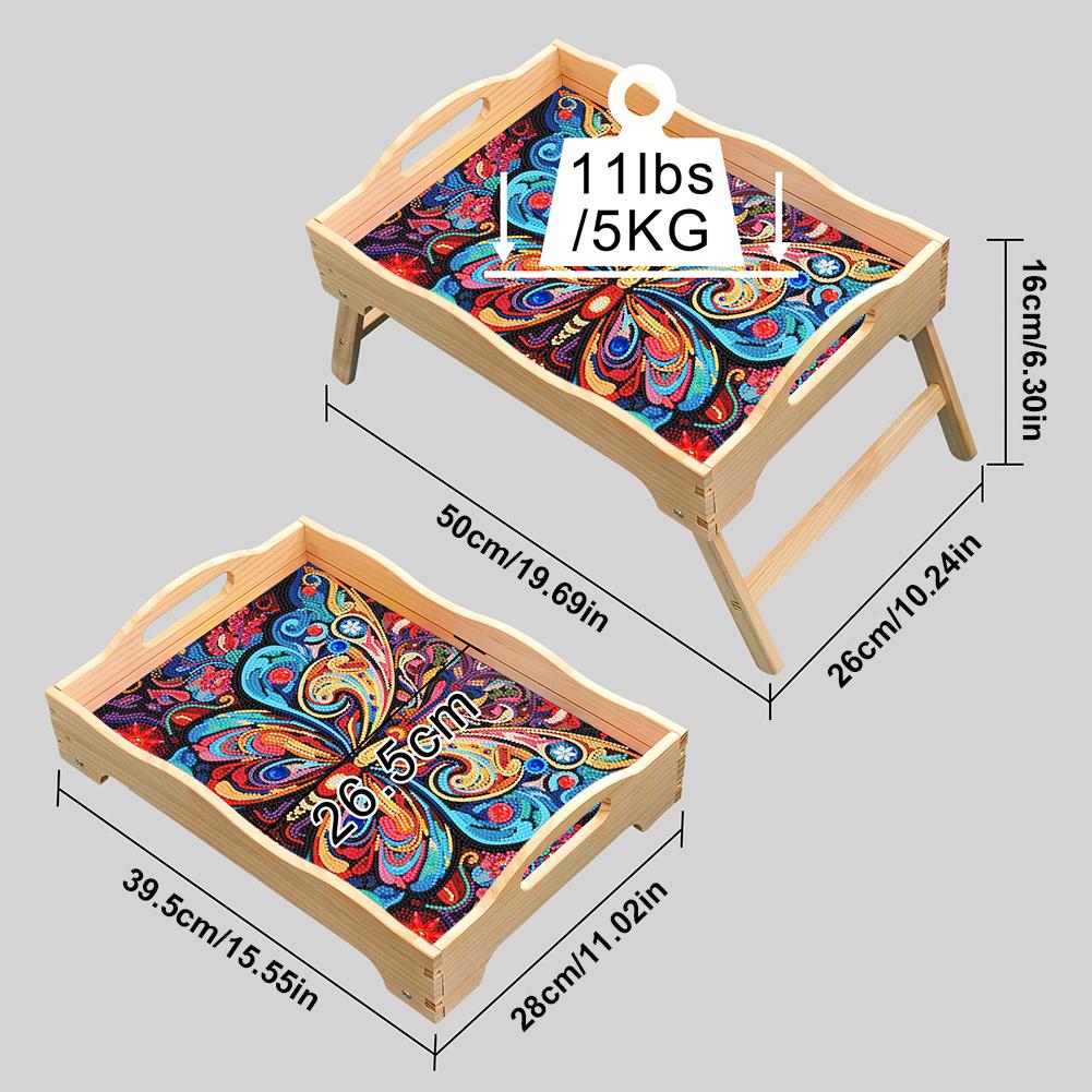 Kendin Yap Elmas Boyamalı Ahşap Yemek Tabağı Dekoratif Tepsi Saplı Elmas Mozaik Yemek Tepsisi Sofra Takımı Düzenleyici Tepsi Ev Dekorasyonu Hediye