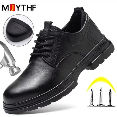 Cow Leather Male Safety Shoes Genuine Leather Work Shoes Puncture-Proof Indestructible Shoes Waterproof Protective Shoes Boots