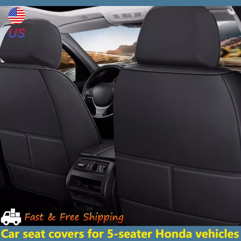 Black 5-Seat Complete Set for Honda Leather Front and Rear Car Seat Covers 3D Full Surround Design Anti-slip Car Seat Cover
