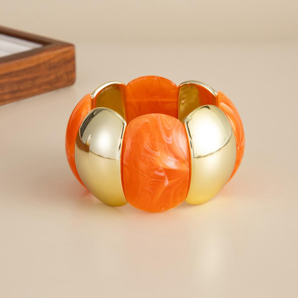 Retro Amber Smudged Resin Bracelet, Exaggerated Acrylic Arc Splicing Elastic Bracelet