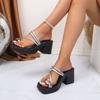 Versatile High Heel Sandals Women's Summer New Fashion Thick Heel Ladies Buckle Toe Thong Slippers Two-Way Wear round Toe Rubber
