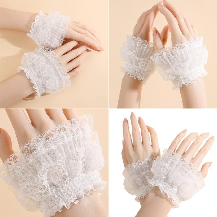 Lightweight Lace Wrist Sleeves Sun Blocking Stretchy Design For Summer Outings Casual Outfits White