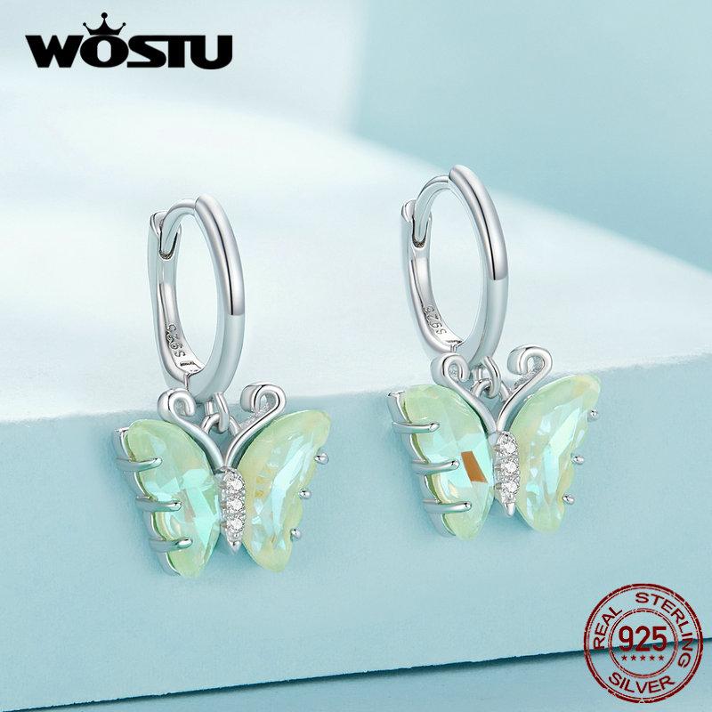 WOSTU 925 Sterling Silver Jemné barevné motýlkové náušnice pro ženy Jemné šperky Dárek k narozeninám