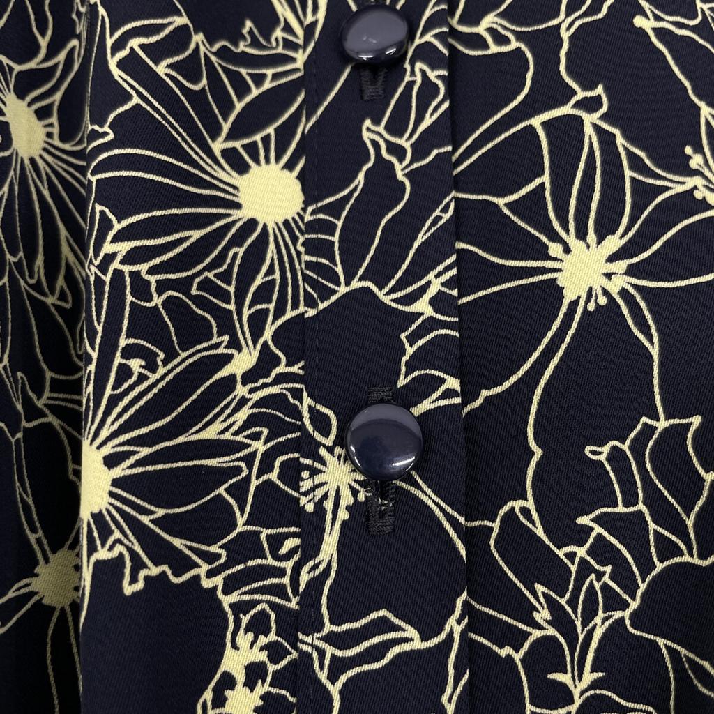 ANAYI 2015 Black X Yellow Flower Long Sleeve Shirt Dress Dress 34 Navy X yellowUsed