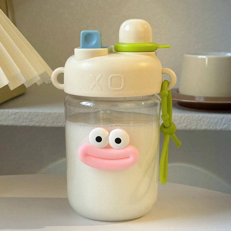 New Cute Stickers Water Bottle For Girls Portable Large Capacity Double Drink Plastic Cup Transparent Leakproof Straw Cup