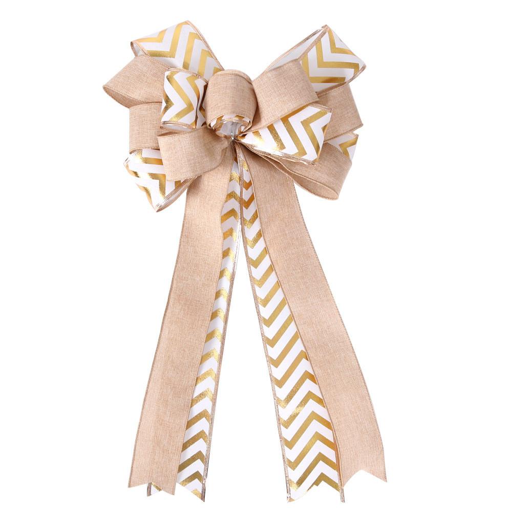 And Stylish Versatile Double Layer Christmas Bow With Maple Leaf And Striped Design Decor For
