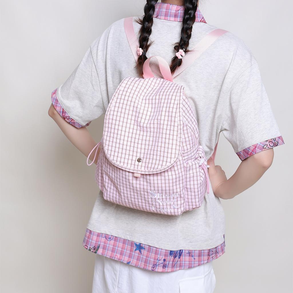 Koreanischer Lässiger Rucksack, Karierter Nylon-Rucksack, Leinwandtasche für Studentinnen, Instagram Nischen-Rucksack für Pendeln und Reisen