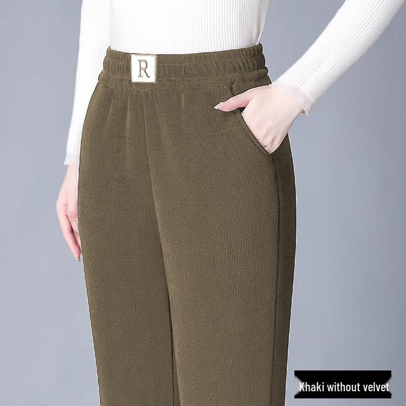 High Waist Thickened Velvet Chenille Corduroy Pants for Middle-aged Women - Warm, Elastic, Casual Fit