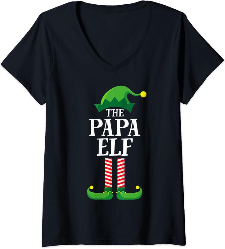 Papa Elf Matching Family Group Christmas Party Ladies V-Neck Tshirt Unisex T-Shirt XXXL