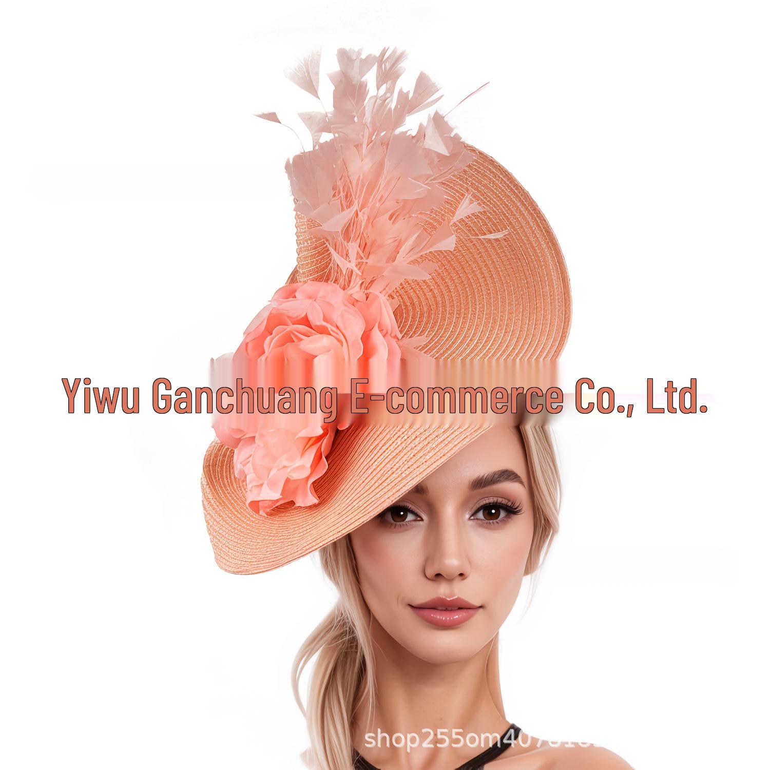 

Елегантний Солом яний Перебільшений Циліндр з Квітами та Пір ям Обруч для Волосся рожевий