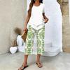 Women's Casual Short Sleeve Printed T-Shirt and Pants Set - Round Neck Summer Top with 3/4 Length Bottoms - Fashionable Outfit for Women