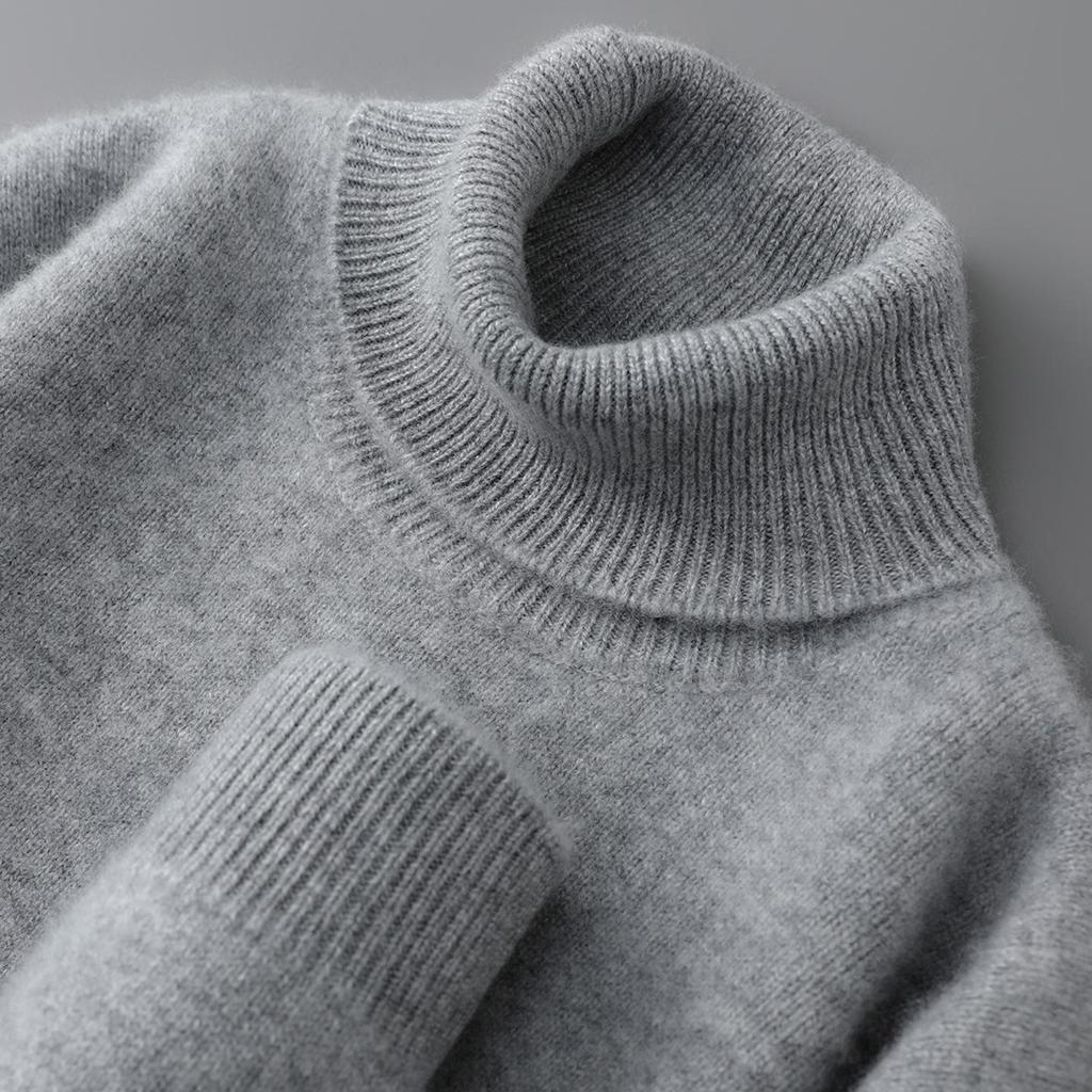 Men's 2025 High Neck Cashmere Wool Pullover - Thick, Double-Strand Knit Sweater for Autumn and Winter.