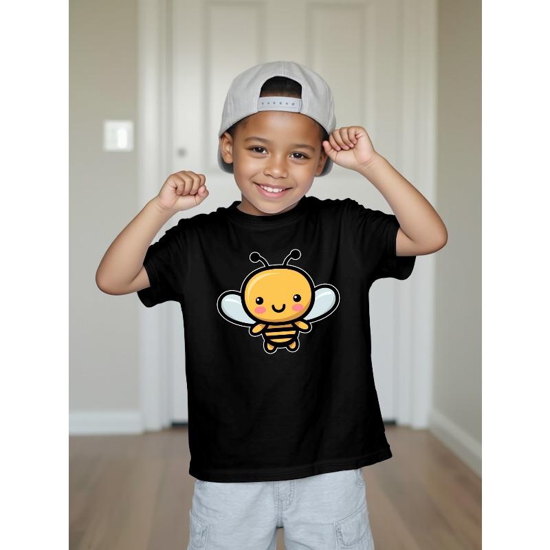 European Sizes Little Bee Boys' New Casual Short-sleeved T-shirt for Summer Children's Round Neck Clothing Printed T-shirt Base Shirt