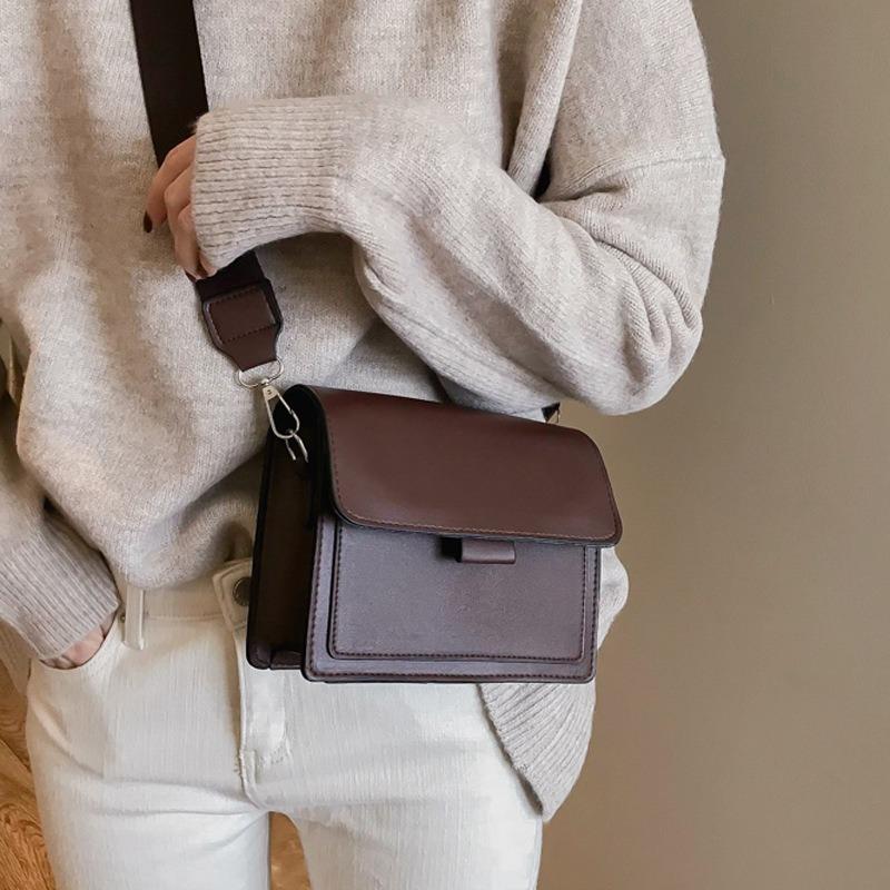Small Bag Women's Spring New Trendy Versatile Wide Shoulder Strap Small Square Bag Retro Single Shoulder Crossbody