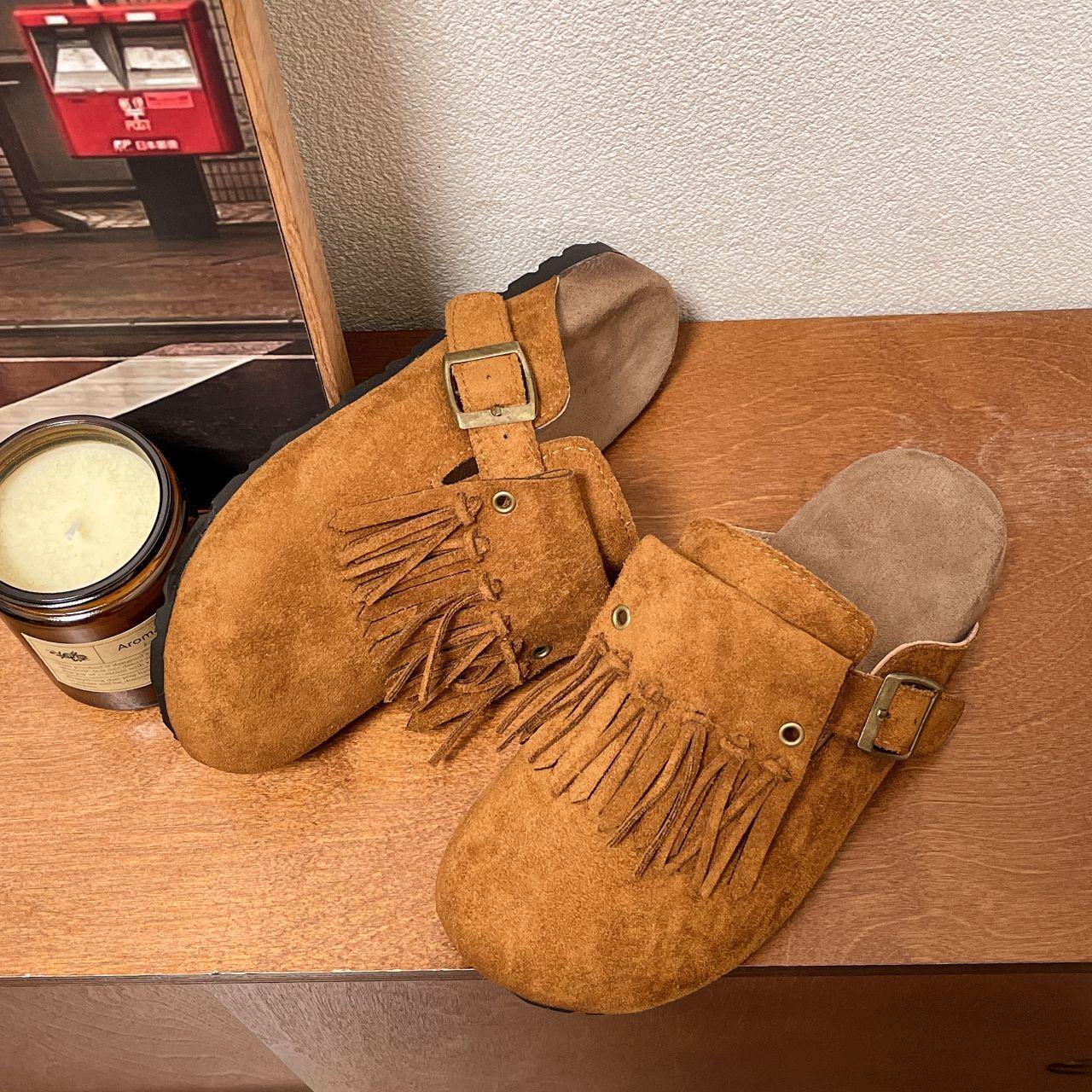 

2025 Boken обувь женская платформа осень и зима новые Mori уродливые и милые Muller однопедальные с бахромой ретро сумка голова полутапочки 35 малиновый