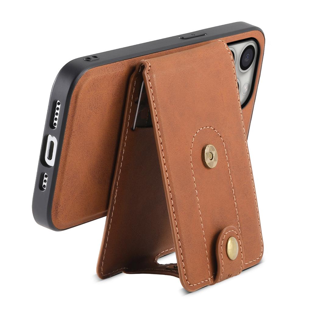 DENIOR D14 For iPhone 16 Pro Max Magnetic Case Leather+PC+TPU Phone Cover Card Bag