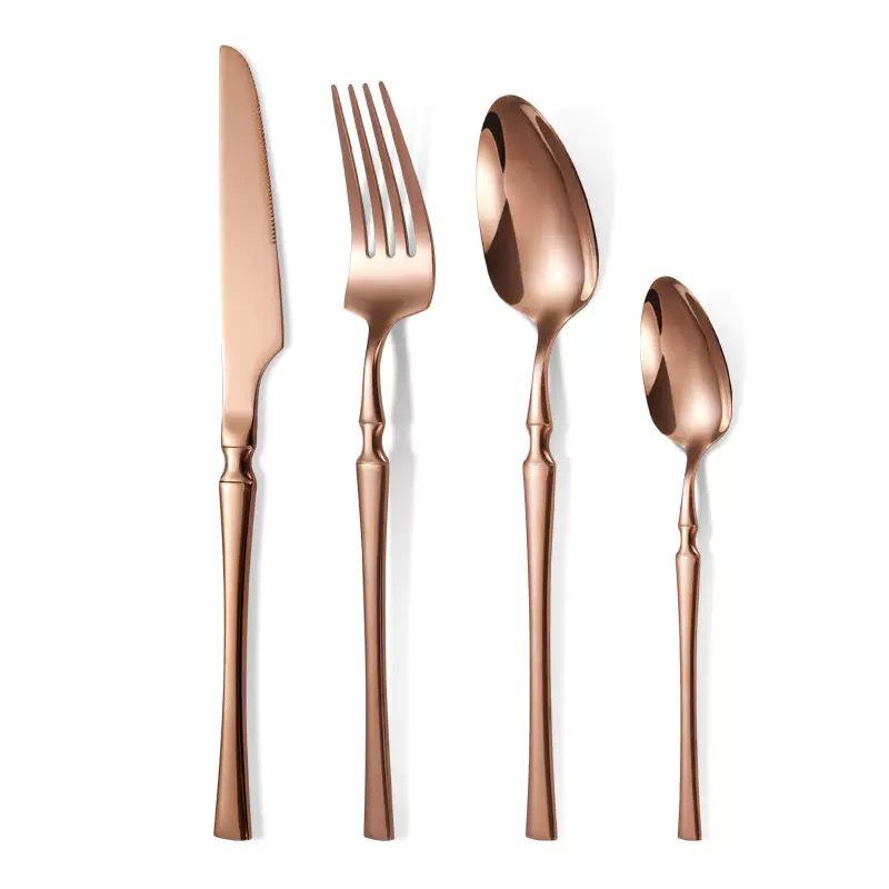Gold 24-Piece Stainless Steel Cutlery Set: Elegant Steak Knife, Fork, and Spoon for Western Cuisine.