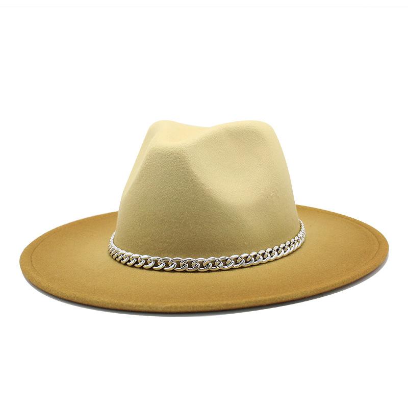 Hat Gradual Change Color Pearl Woolen Hat British Style Jazz Hat Big Brim Hat Ladies Top Hat
