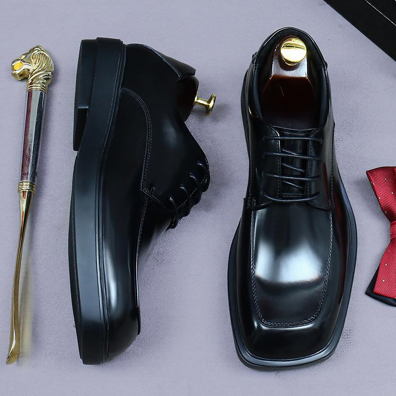 Luxury Mens Business Genuine Leather Shoes Fashion Wedding Oxfords Lace-up Pointed Toe Black Derby Dress Shoes
