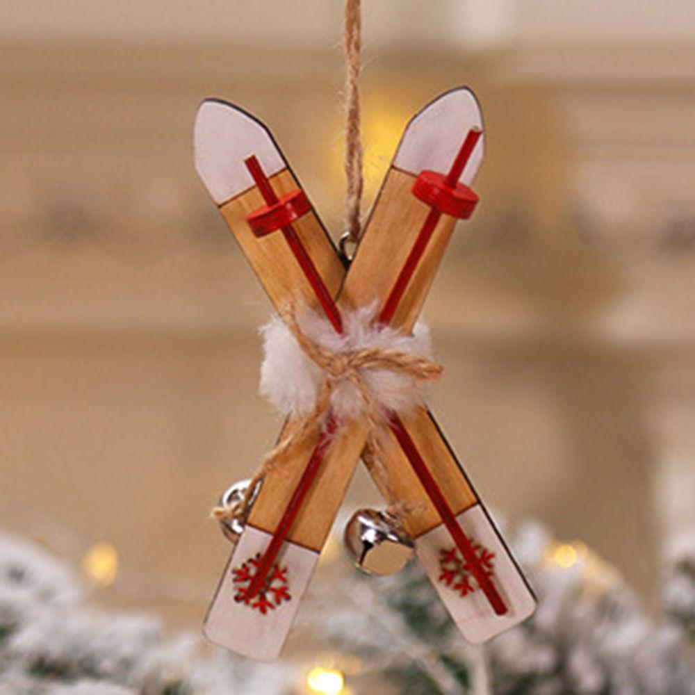 Home Party Decor Ornaments Xmas Christmas Decoration Wooden Sled Wooden Skiing Christmas Pendants