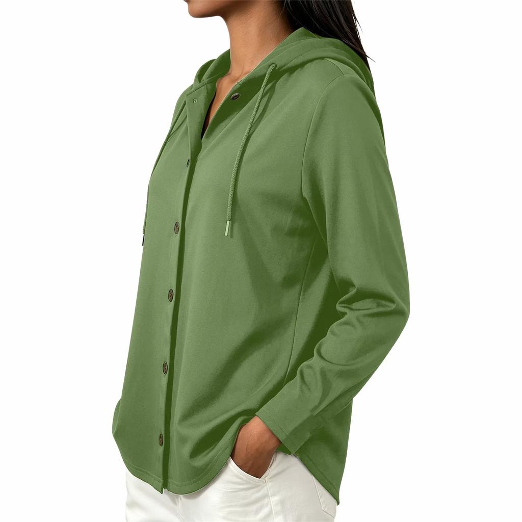 Cardigan da donna colorato con cappuccio, manica lunga, bottoni, vestibilità larga, casual
