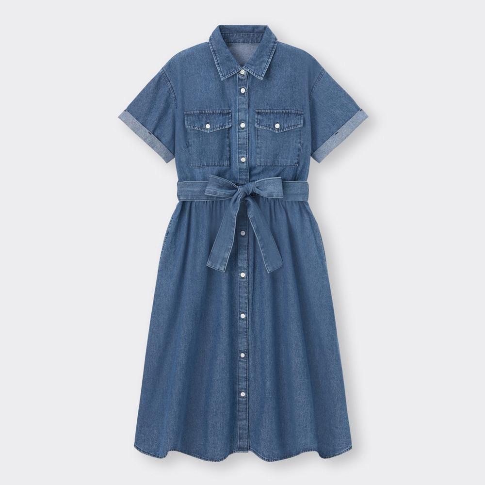 

Платье-рубашка из денима Gu с коротким рукавом Osc+ec 64 BLUE/XL