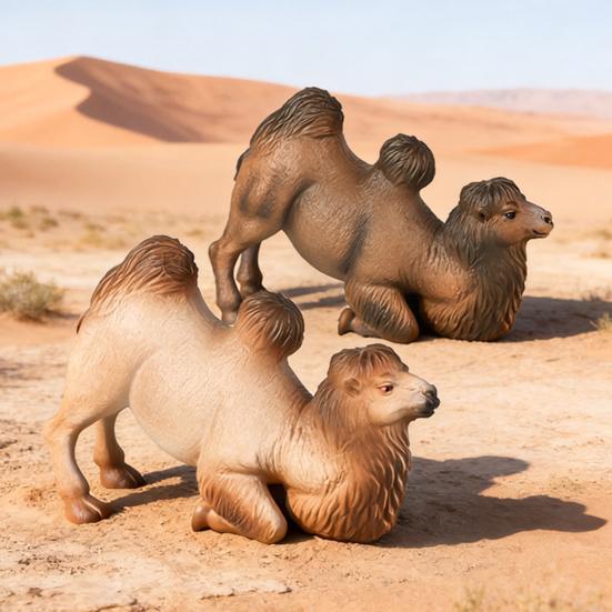 Simulation Camel Model Kneeling Two-humped Camel Figurine Realistic Miniature Animal Collectible Toy Desktop Decoration Ornament