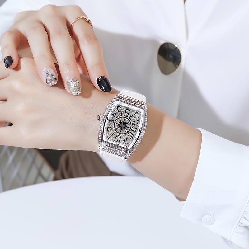 Fashion Women S Watch Trend Genuine Wine Barrel Shaped Neutral Watch Full Diamond Digital Waterproof Men S Watch