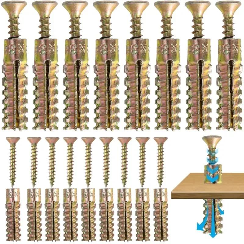 50/10Sets Metal Expansion Tube Pipe Serrated Thorny Self Tapping Screws Drilling Plug for Concrete Wall Bolt Anchors Fasteners