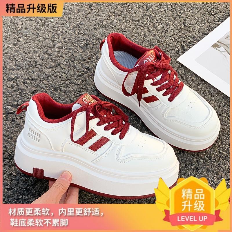 Ankela red muffin thick-soled heightening striped little white shoes women's 2025 spring and autumn new popular versatile casual board shoes