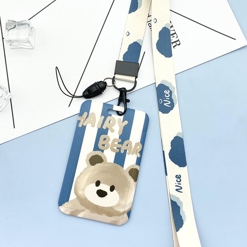Estuche deslizante de dibujos animados Kawaii, etiqueta de identificación, funda para permiso de trabajo, funda con estampado de oso y conejo, soporte para tarjeta con nombre de permiso de trabajo