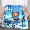 1PC Custom Name Bear pilot airplane. blanket versatile,all-season throw suitable for the living room,bedroom,camping,travel,and gift