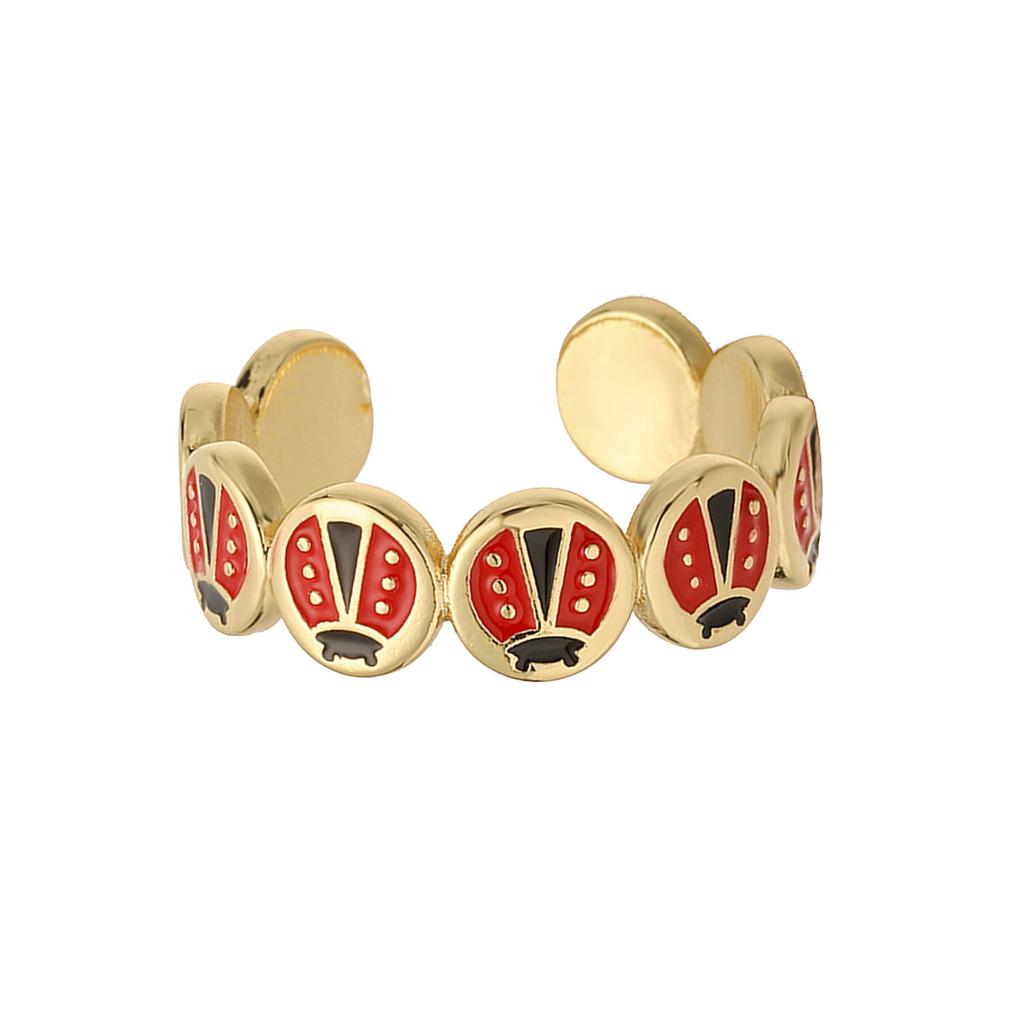 Adjustable Openable Ladybugs Ring Colorful Drip Enamel Detailing Lightweight Copper Jewelry For Women Girls Fashion Accessories
