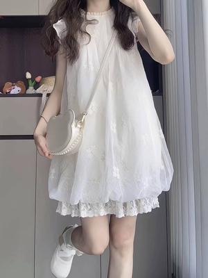 Women Summer Sweet Sleeveless White Dress Lace Cute Loose Girl Slim Dresses