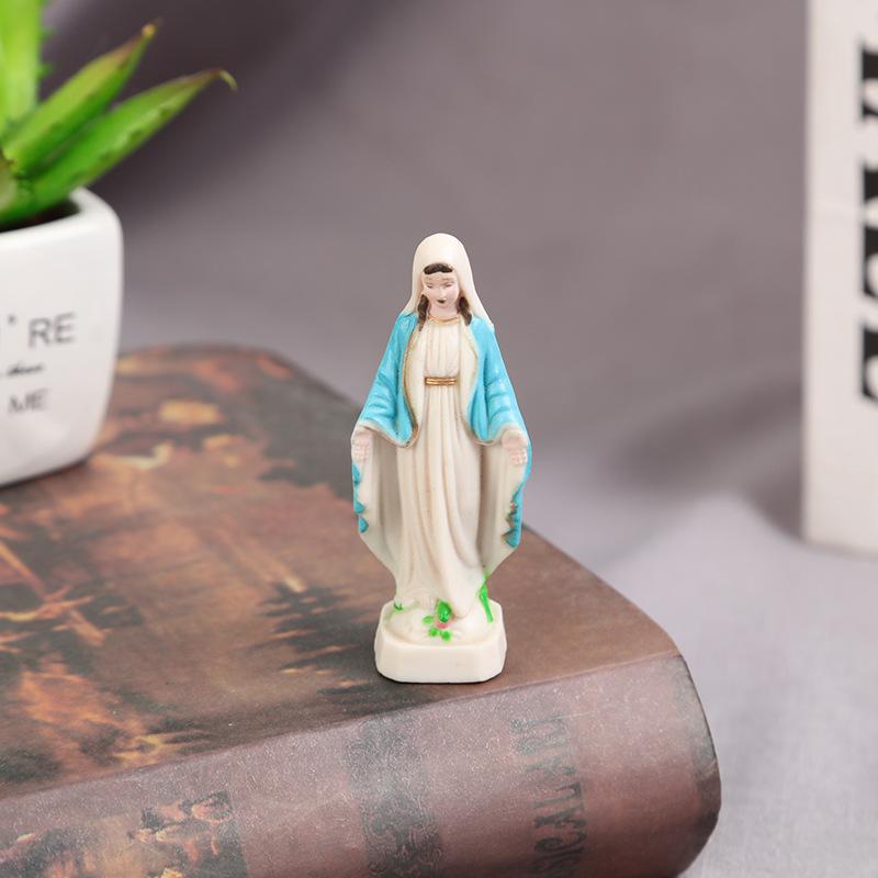 Plastic Blue Handmade Mary Statue Christmas Home Decoration Gift Detailed Tabletop Ornament