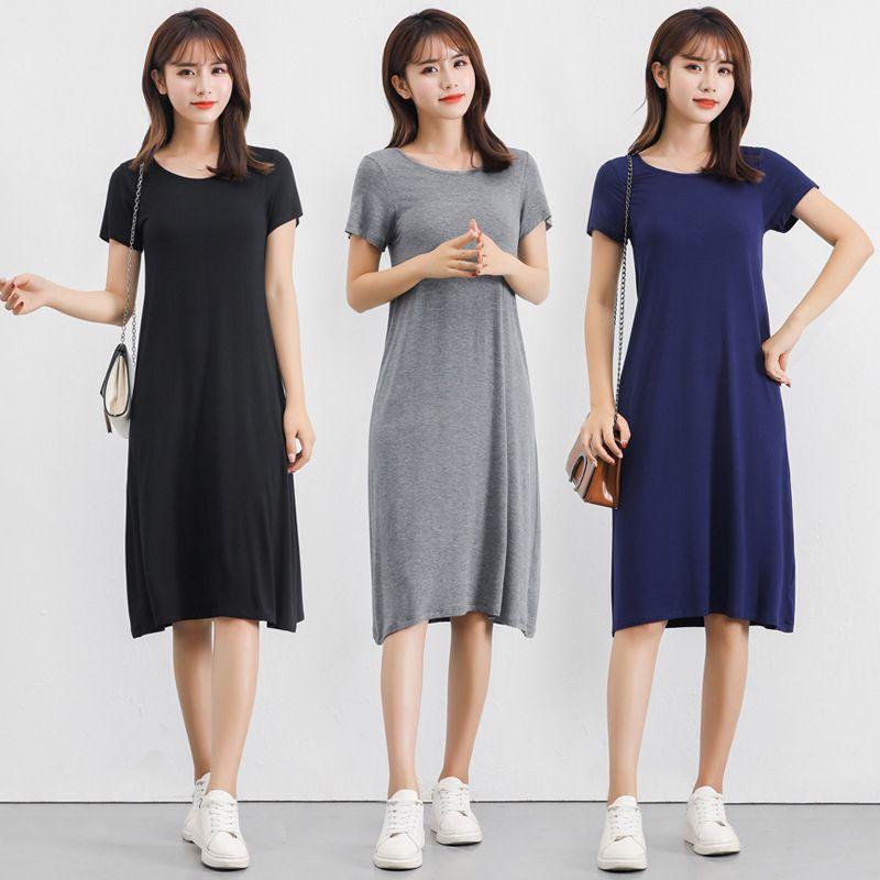 Plus Size Women's Summer Modal Short Sleeve Long T-shirt Casual Dress For Effortless Style