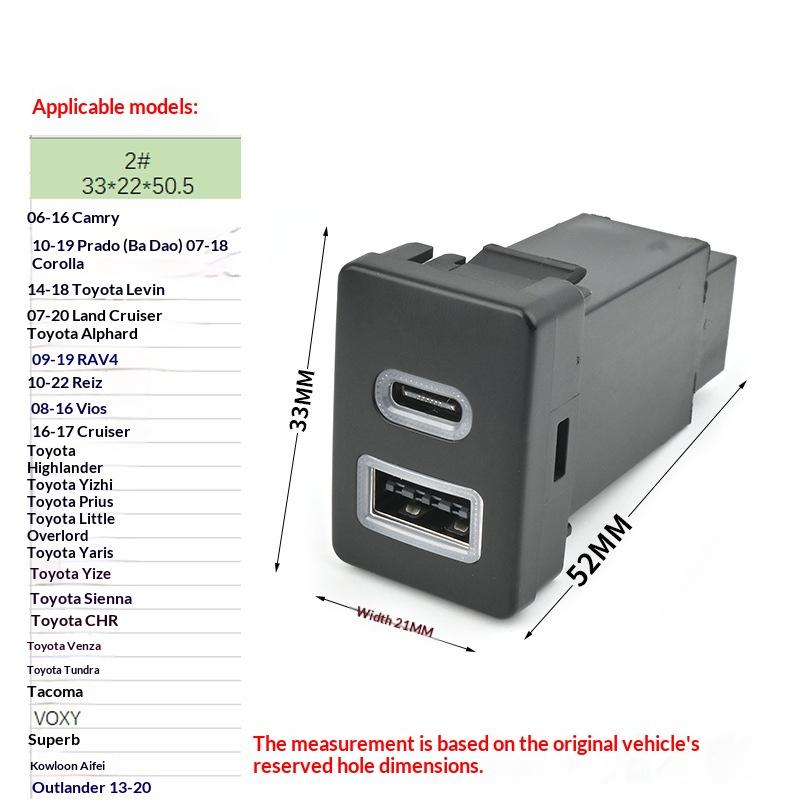 For Rav4 Usb Type-C Car Charger Pd Qc3 0 Fast Charger For Cigarette Lighter Right Port