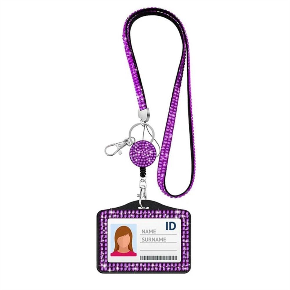 Necklace Strap Retractable Badge Reel Bling Crystal ID Card Holder  Office Supplies