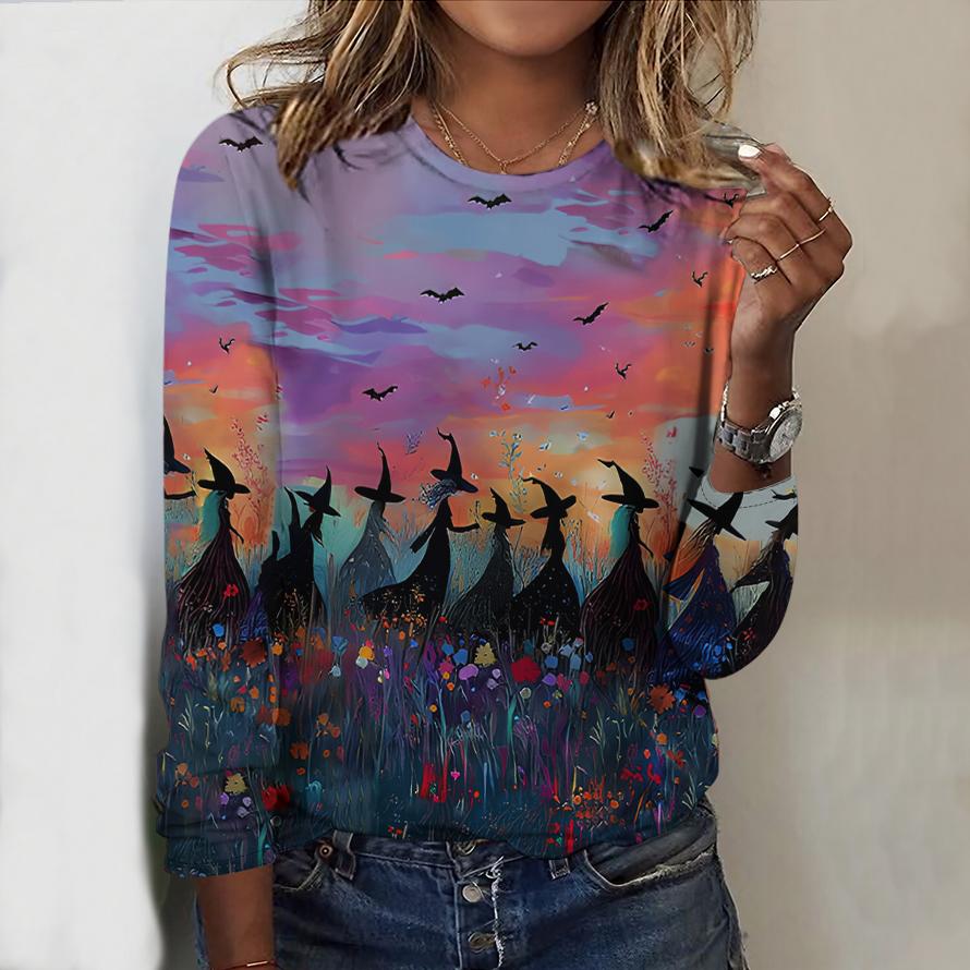 

Женский новый повседневный топ с круглым вырезом и длинными рукавами Осень-Зима 2025 с 3D-паттерном на Хэллоуин. Идеальный подарок на Хэллоуин и Рождество 8XL розовый