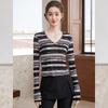 Bailuyu Women's Striped V-neck Flared Sleeve T-shirt