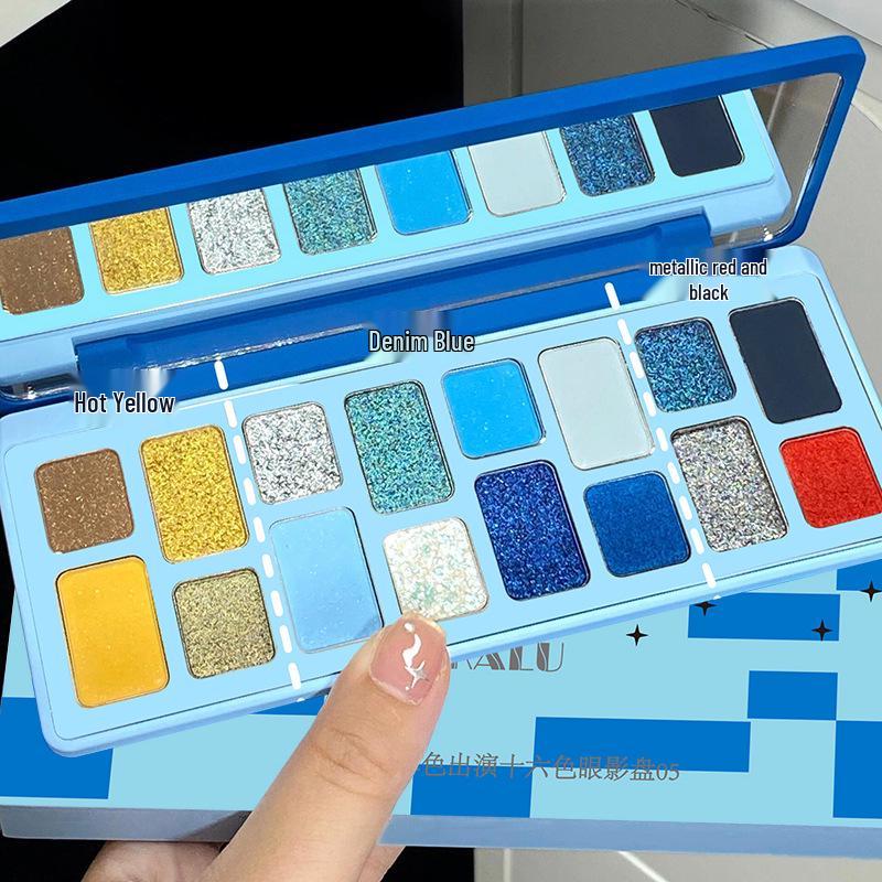 True Colors 16-Color Eyeshadow Palette: Matte, Shimmer, and Glitter for Cosplay, Stage, and Student Makeup.