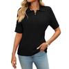 Women Cable Knit Polo Sweater V‑Neck Short Sleeve Pullover Loose Casual Solid Knit Top Spring Summer Blouse