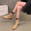 Thick Heel Square Head Korean Small Ankle Boots Women's Shoes 2025 New Spring, Autumn and Winter Velvet Thin Short Boots Martin Boots