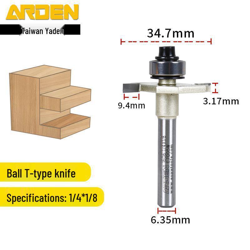 Taiwan Yaden T-Type Ball Bearing Edge Trimmer & Slotting Cutter for Woodworking