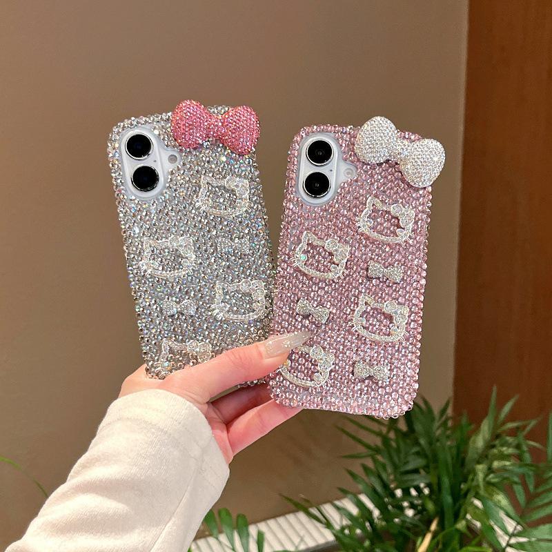 Super Fairy Flash Diamond Three-dimensional Cat Bow for iPhone16promax Apple 15 Mobile Phone Case Girl