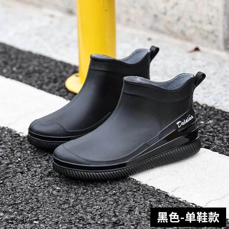 

Women Rain Boots Korean High-heel Fashion Outdoor Short Tube Rain Boots Waterproof Shoes Warm Cotton Anti Slip Ankle Boots 36