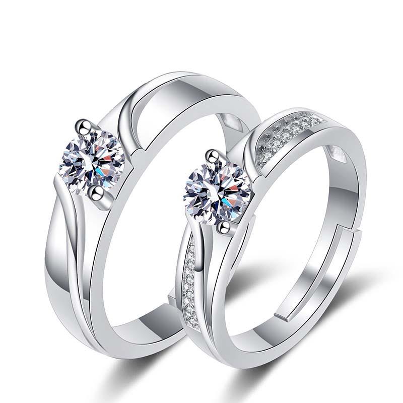 

2022 Romantic Couple Wedding Ring For Woman Men 2Pcs Love Heart Zircon Adjustable Rings Fashion Engaged Promise Jewelry Gifts resizable