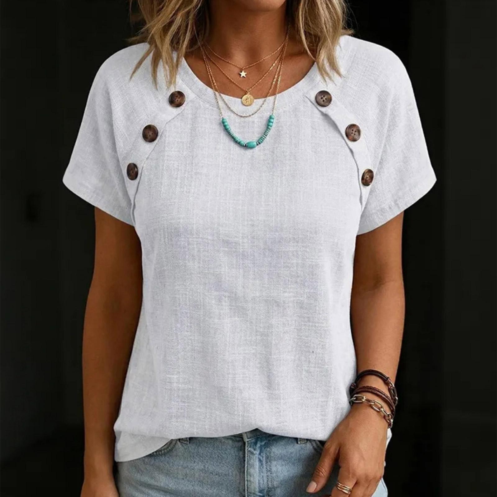

Womens Spring Tops Short Sleeve Button Blouse Summer Shirts for Women Casual Loose Fit Womens Summer Shirts XL белый