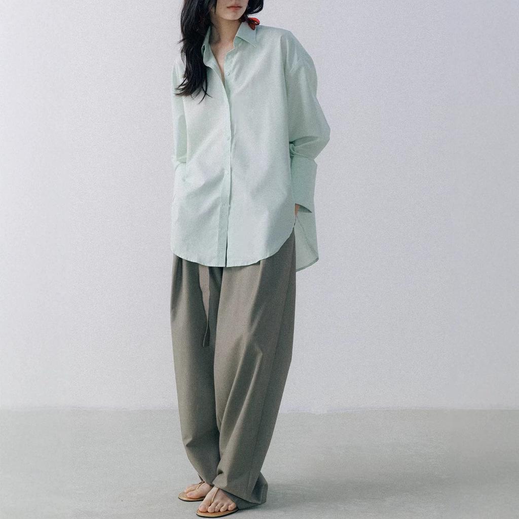 Mint Mambo, stylish minimalist and cool anti-wrinkle loose silhouette long-sleeved shirt women