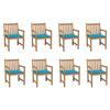 Chaises de jardin - MAISON EXCLUSIVE - Lot de 8 - Teck massif - Coussins bleus - Résistant aux intempéries